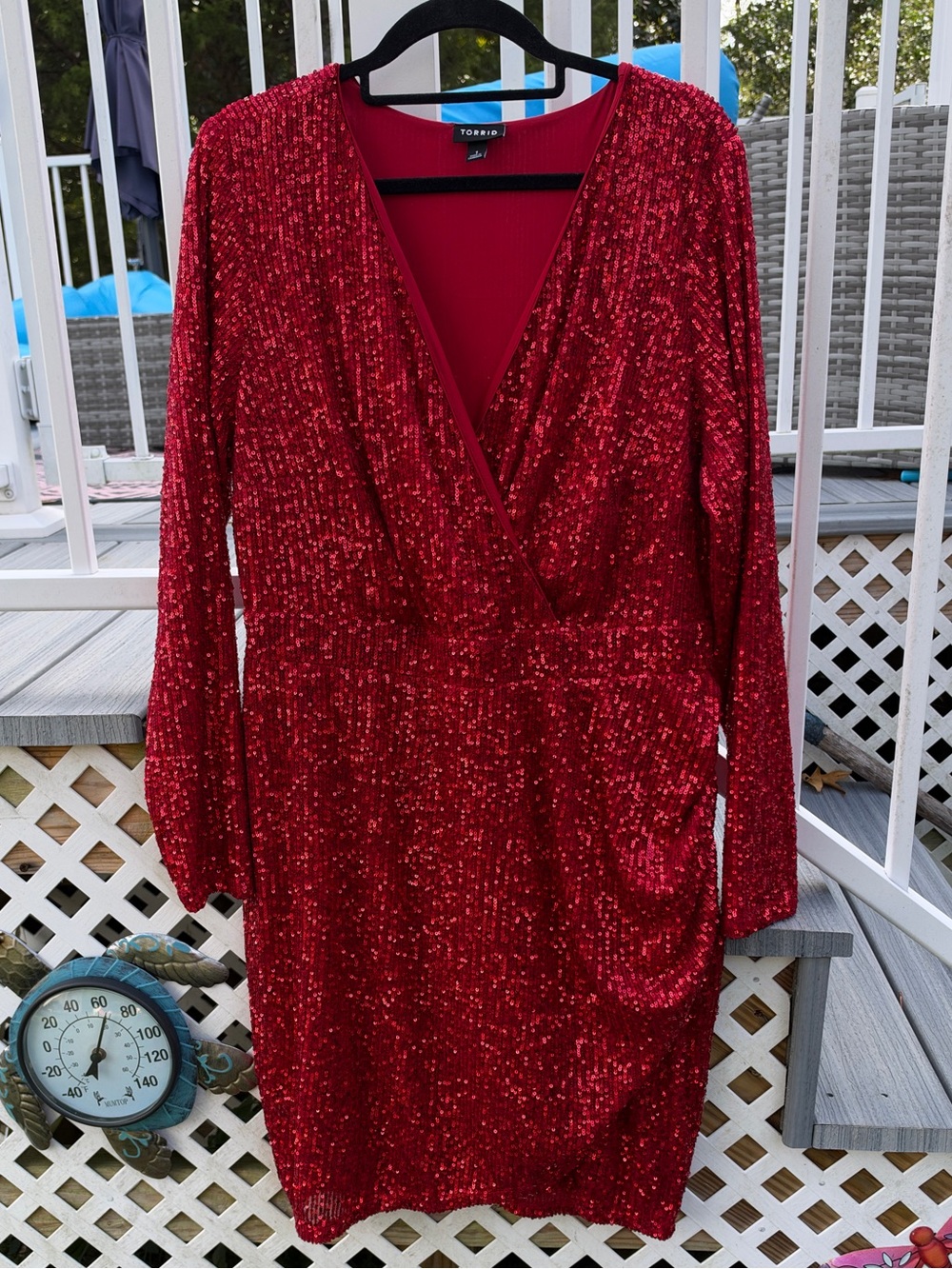 Torrid Red Sequin Wrap-Front Long Sleeve Dress size 1 (14)